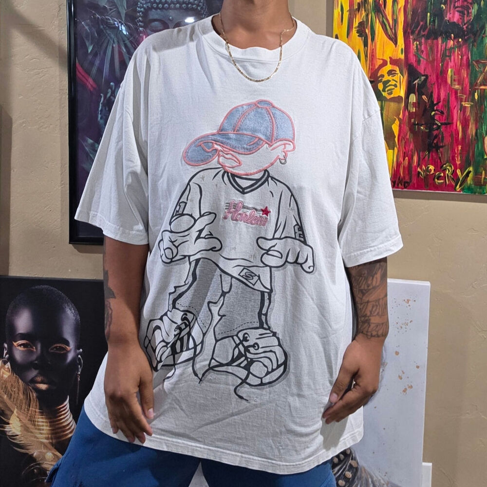 Y2K Harlem B Boy Double Sided Vintage Embroidered Streetwear Hip Hop Shirt XL